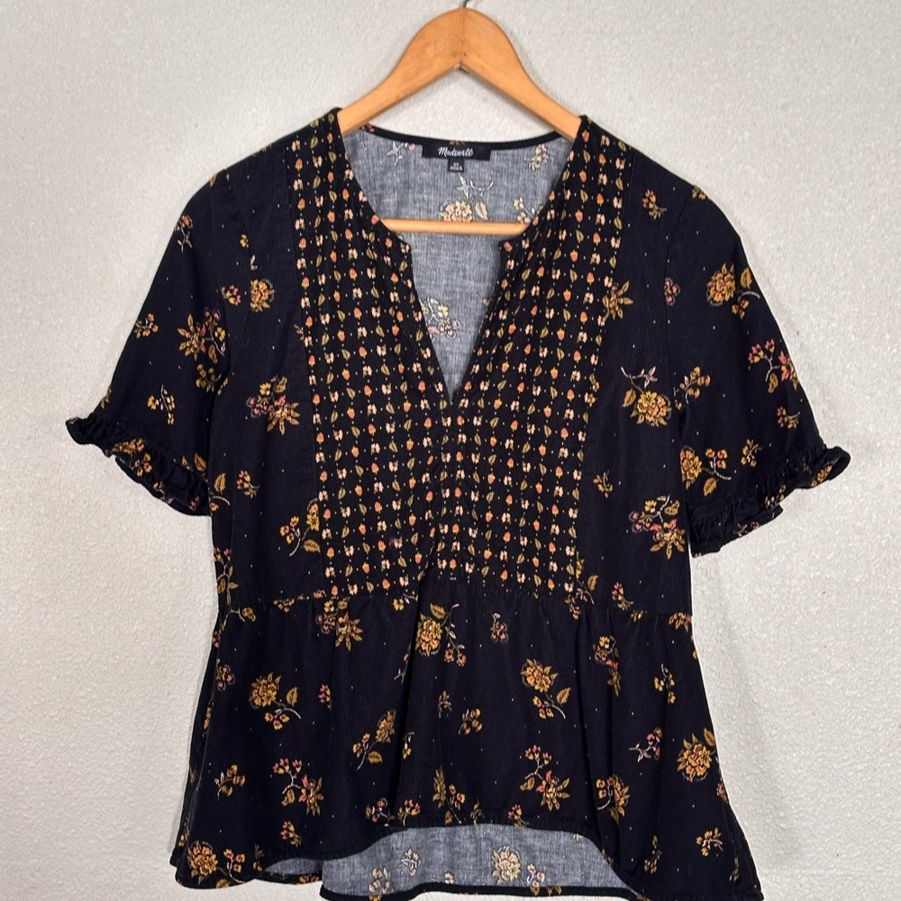 Madewell Black Floral Peplum Blouse